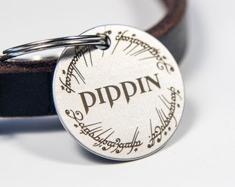 Custom Engraved Stainless Steel Pet ID: Elvish, Fantasy Dog Cat Name Tag