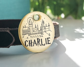 Wizard School Pet ID Tag: Engraved Brass Dog Collar Tag