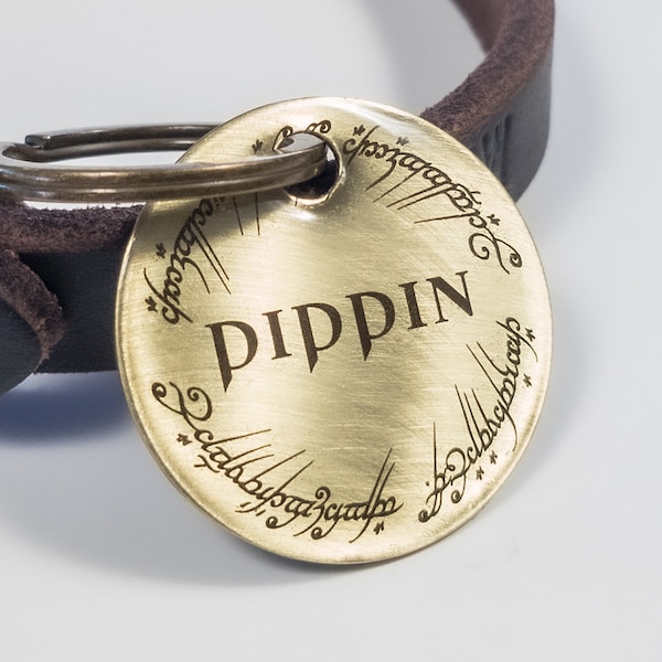 LOTR One Ring Inspired Personalized Metal Dog Tag - Solid Brass Engraved Pet name tag with Resin Overlay - Dog and Cat Collar tag