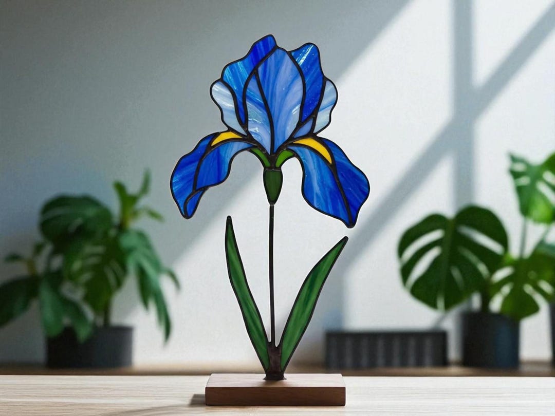 Tiffany Stained Glass Blue Iris | Handmade Floral Art | Mother's Day ...
