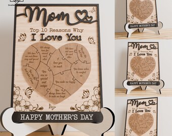 Mom Puzzle Piece Sign Svg, REASONS Why I LOVE YOU Sign, Mother's Day Sign,Laser Mother's Day Cut File,Mother's day decor,Happy Mother's Day
