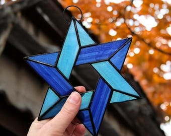 Stained Glass Star of David Suncatcher: Hanukkah Holiday Decor