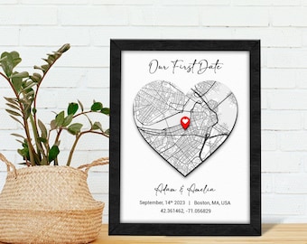 Custom Coordinates Sign, Anniversary Gifts,Where We Met Map,Custom Map Print, Our First Home, Personalized Gift for Couple, Wedding Gift