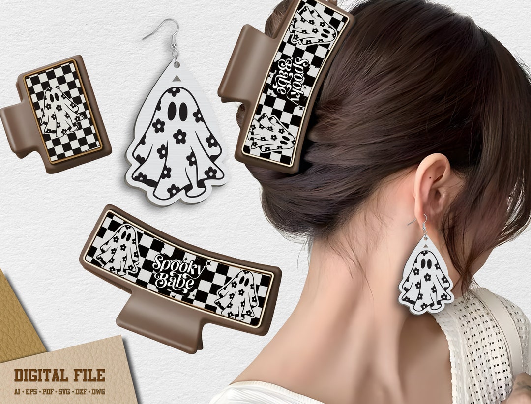 Daisy Ghost Hair Clips and Earrings Svg Cute Ghost Hair Etsy