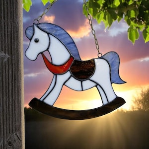 Stained Glass Rocking Horse Suncatcher: Nursery Christmas Decor