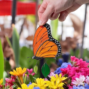 Handmade Monarch Butterfly Stained Glass Suncatcher: Window Garden Decor