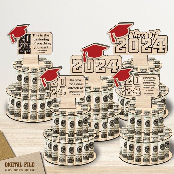 Graduation Cash Money Cake SVG, Class of 2024 Glowforge Laser File,Graduation Gift Svg,Graduation Money Cake Laser Cut,Money Cake Holder SVG