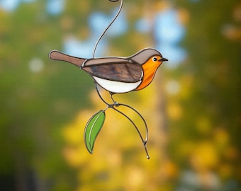 Stained Glass Robin Suncatcher: Handmade Bird Window Decor