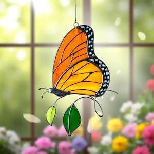 Monarch Butterfly Stained Glass Suncatcher: Handmade Window Decor
