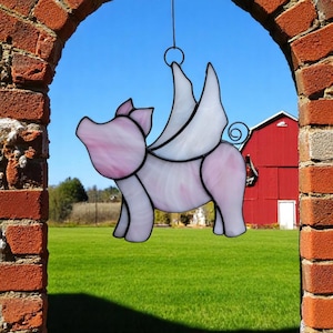 Stained Glass Flying Pig Suncatcher: Whimsical Window Decor