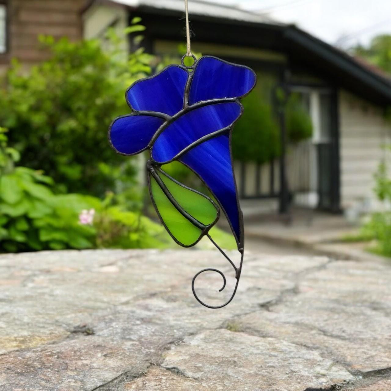 Stained Glass Morning Glory Suncatcher: Handmade Window Hanging Decor