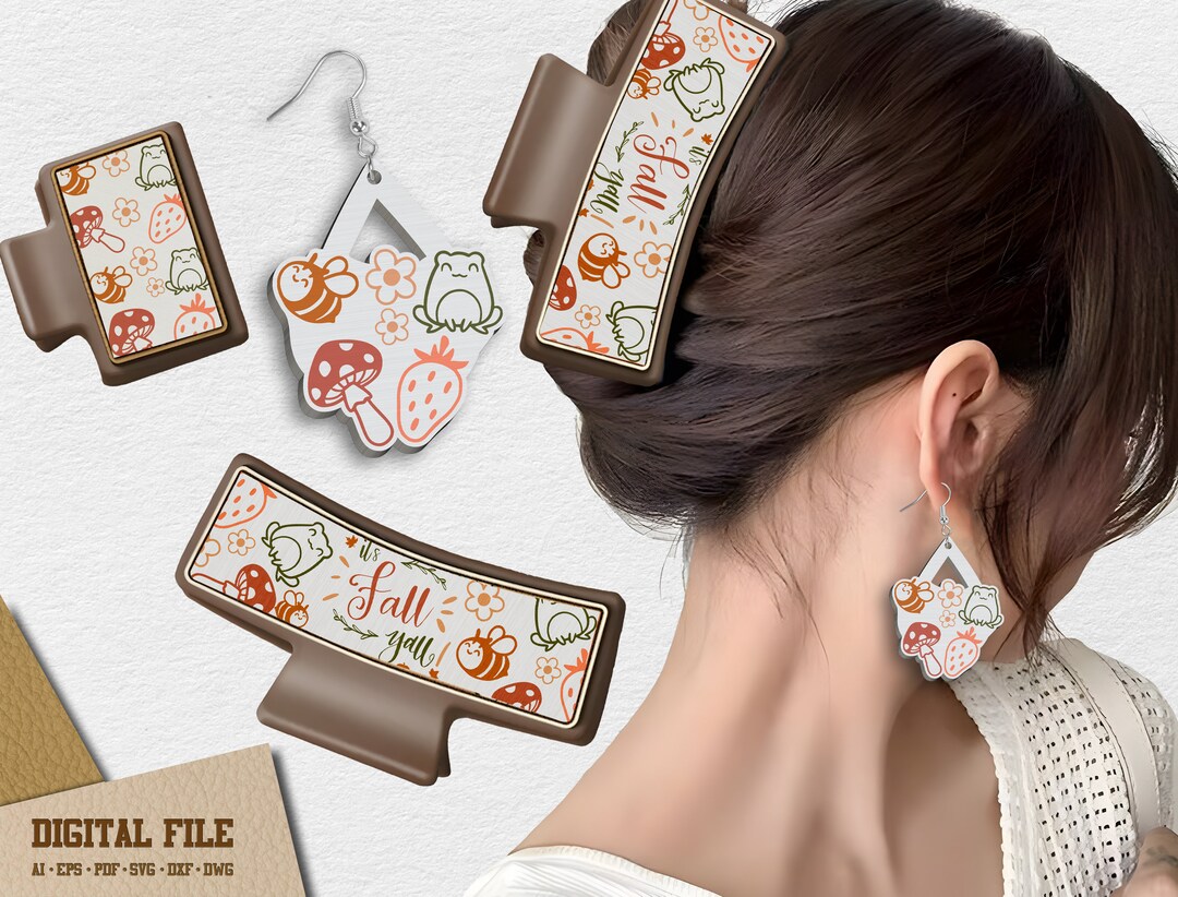 Autumn Earrings Hair Clips Svg File Set Fall Hair Clips Fall Etsy