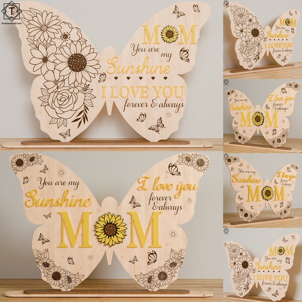 Sunflower Mom Butterfly Sign Laser Cut Svg, Sunflower Mom Butterfly svf, Laser Mother's day Cut File, Mother's day Gift, Mother's day decor