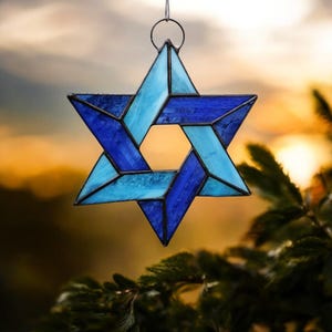 Estrella de David de vidrio - Atrapasol de vidrio fusionado - Decoración para Janucá - Janucá - Estrella de David para la festividad judía - Regalo para el Día del Padre - Regalo para papá