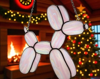 Iridescent Pink Balloon Dog Suncatcher - Handmade Stained Glass Art