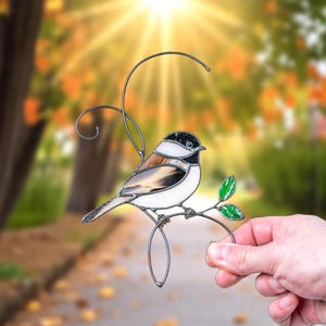 Stained Glass Chickadee Suncatcher: Handmade Bird Window Hanging