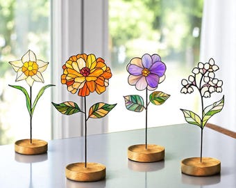 Atrapasueños de vitral personalizado con forma de flor de nacimiento: regalo decorativo de mesa