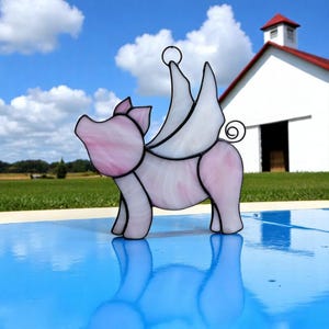 Pig with Wings Stained Glass–Whimsical Window Decor-Pink FlyingPig Window Hanging-Magical and Playful Home Accent-Unique Gift for Pig Lovers