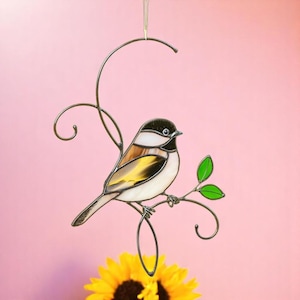 Handmade Chickadee Stained Glass Suncatcher: Bird Window Decor
