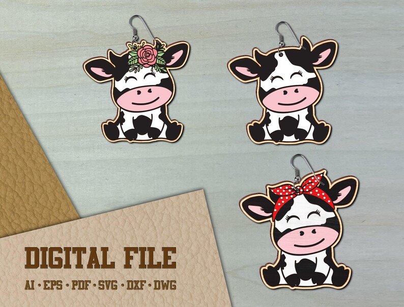 Dairy Cow Earring SVG, Cute Dairy Cow Earrings, Animal Earrings, Wood