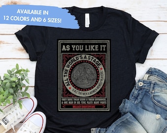 Shakespeare Tshirt cute As You Like It Womens Literature Shirt Stage Fun Academic Vintage Band Tee English Teacher gift for her first folio
