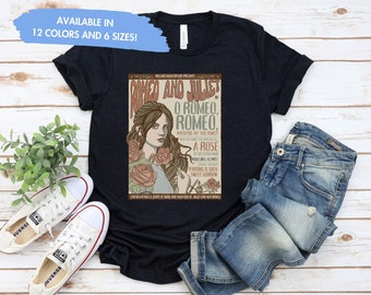 Juliet and Romeo Tshirt Womens Shakespeare Shirt Classic Literature Top English Teacher gift for her Vintage Poster Retro Short Sleeve Tee