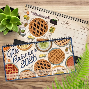 2026 Pie Desktop Calendar Ingredients Pies Baking Kitchen Office Home Desk Calendars Cook Art Illustration Pretty Beautiful Mom gift for her