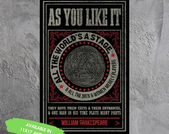 As You Like It Poster William Shakespeare English Literature Theater Drama Teacher Major Education Band Style fun cool wall art gift for her