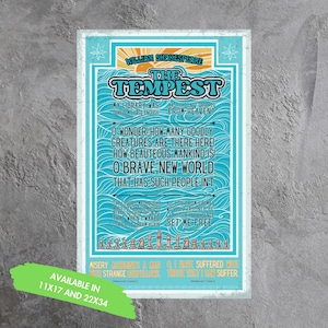 The Tempest Poster William Shakespeare Wall Art English Teacher Theater Drama Education Educator Major Matte Vertical Posters gift for her