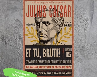 Julius Caesar Poster William Shakespeare English Literature Theater Drama Teacher Major Education Band Style fun cool wall art gift for her