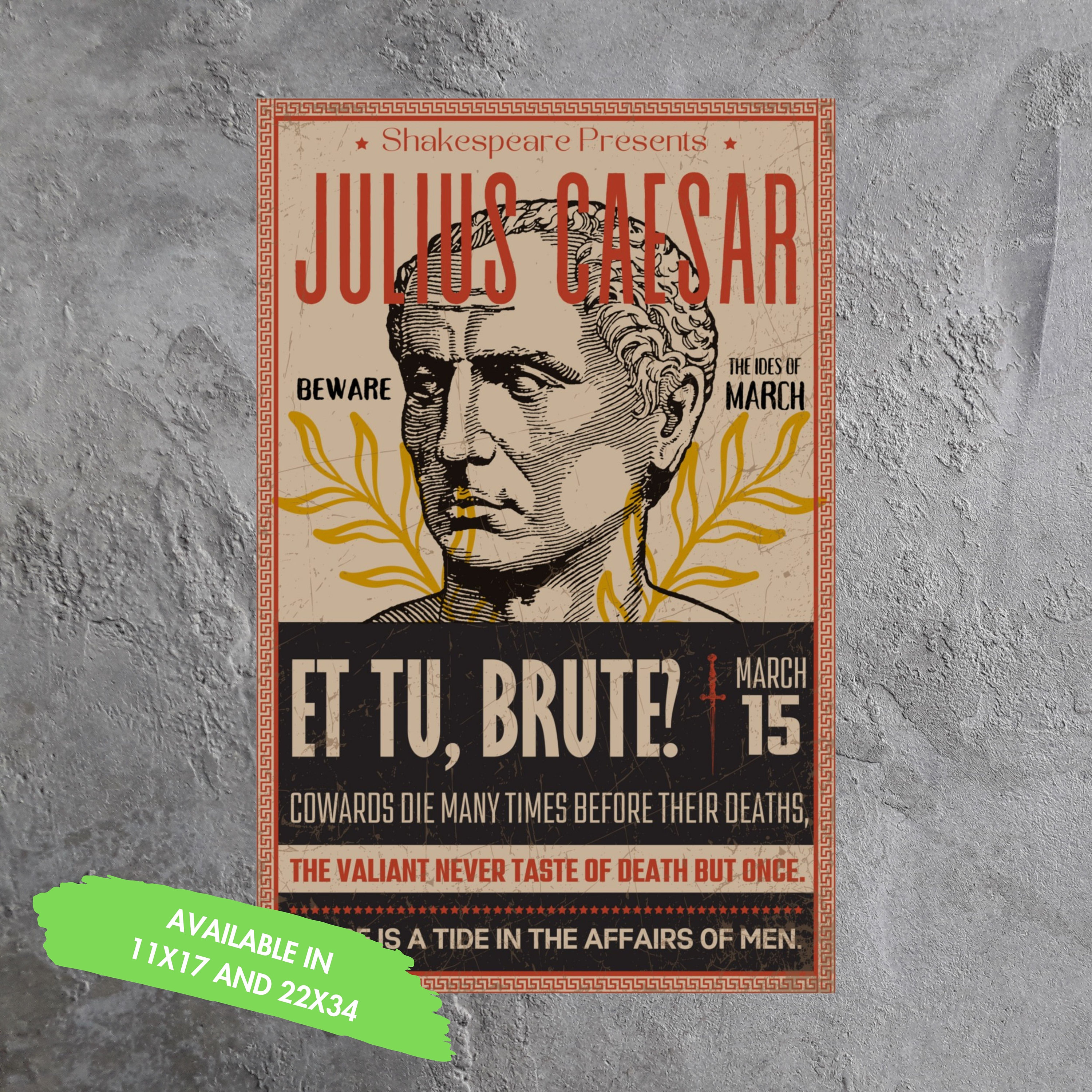 Julius Caesar Poster William Shakespeare English Literature Theater Drama Teacher Major Education Band Style fun cool wall art gift for her