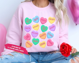 Math Terms Conversation Hearts Sweatshirt Math Teacher Fun Womans Sweatshirt Arithmetic High Middle Elementary School Teacher gift for her