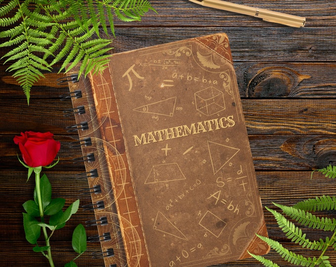 Math Spiral Bound Journal Mathematics Notebook Vintage book style Victorian Romantic Cool Arithmetic Algebra Geometry Teacher gift for her