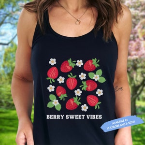 Strawberry Women&#39;s Racerback Tank Top Berry Vibes Beach Sweet Floral Fun Flower Berries Spring Summer Picnic Ladies Tanktop Mom gift for her