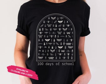 Bug 100 days of School Tshirt Engraving Illustration Shirt Insects Bugs Beetles Moths Entomology Entomologist Pretty Beautiful 100th day Tee