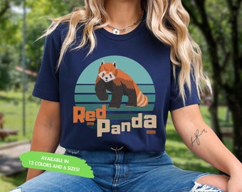 Roter Panda Shirt niedliches Tier-T-Shirt Sommer Ferien Zoo Retro Sonnenuntergang Damen T-Shirt niedliches RotPanda Kurzarm T-Shirt Damen Top Geschenk für sie