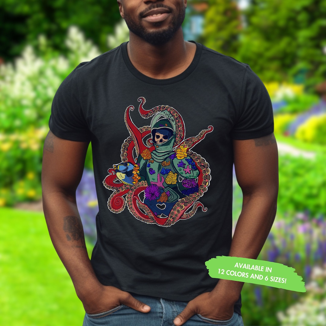 Mens Octopus Tshirt Skeleton Shirt Fish Tee Underwater Sea Creature ...