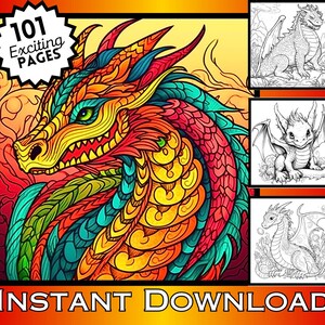 Enchanting Dragon Coloring Pages: Instant Download with Cute & Realistic Dragons for Kids – Printable Sheets – Dragon Party Fun!
