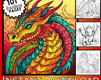 Coloriages de dragons enchanteurs : téléchargement immédiat avec des dragons mignons et réalistes pour les enfants - Feuilles à imprimer - Fête des dragons amusante !
