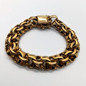 Sehr schweres 1990er 13 Karat Gelbgold Double Link Charm Armband