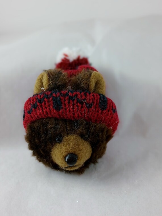 Adorable brown bear pin soft and furry red black k