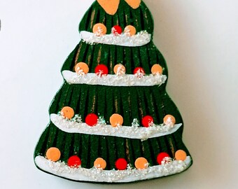 Glittery Christmas Tree Pin, Holiday Ornament Enamel Pin