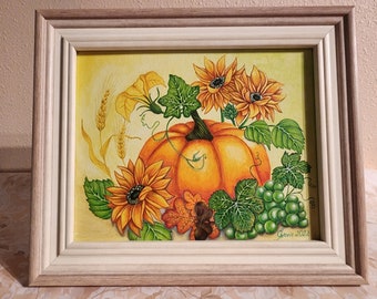 Herbst Geschenke, Original Kürbis Gemälde mit Acrylfarben