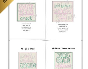 Mahjong Needlepoint Pattern Bundle: Funny Modern Designs (PDF Downloads) | Bundle & Save | Dot | Bam | Crack | Mahj On | Bird Bam | Wind