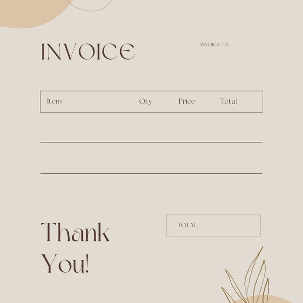 Business Invoice; Instant Downloadable Printable; Minimal