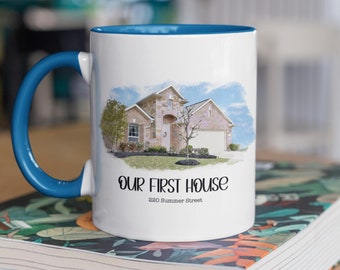 Custom Watercolor House Portrait Mug | Personalized Housewarming Gift | New Homeowners, Realtor Closing Gift | Housewarming | New House Gift