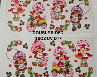 Strawberry Girl|UV DTF Doubled Sided Wrap  |16oz Libbey Cups | Waterproof Adhesive