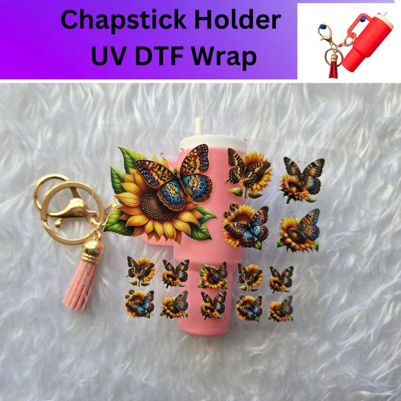 UV DTF Decal Sunflower and Butterflies |chapstick Keychain Decal ...
