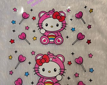 Doubled Sided |Kitty Bear UV DTF 16oz Cup Wrap | Waterproof Adhesive