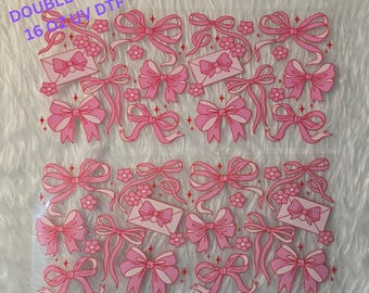 Pink Bows UV DTF Double Sided|16oz Cup Wrap|Permanent Adhesive|Waterproof